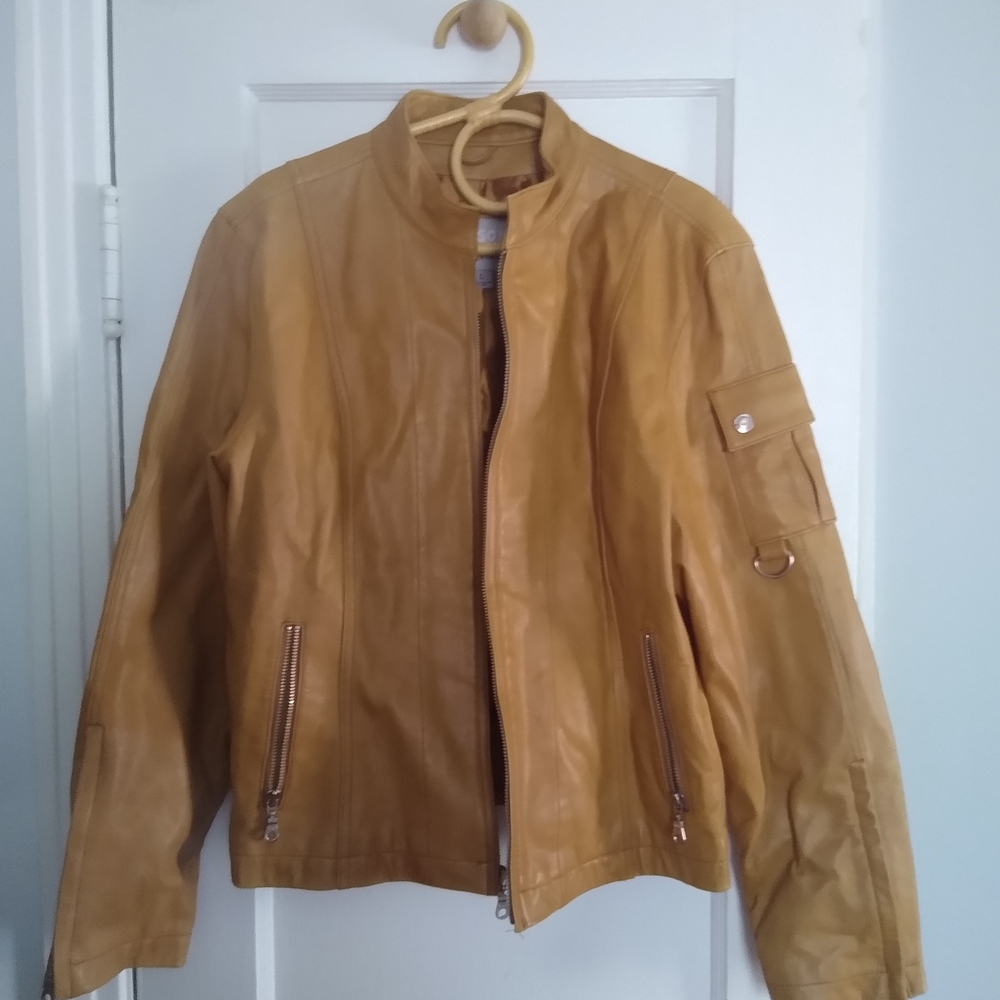 Wilsons Leather Tan Slim Fit Moto Leather Jacket